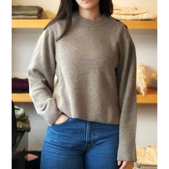 Naadam Luxe 100% Cashmere Utility Crew Neck Sweater Timber Brown Medium EUC - Picture 7 of 7